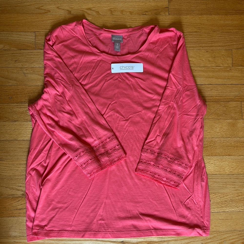 Chico's Pink Oversized 3/4 Sleeve T-Shirt